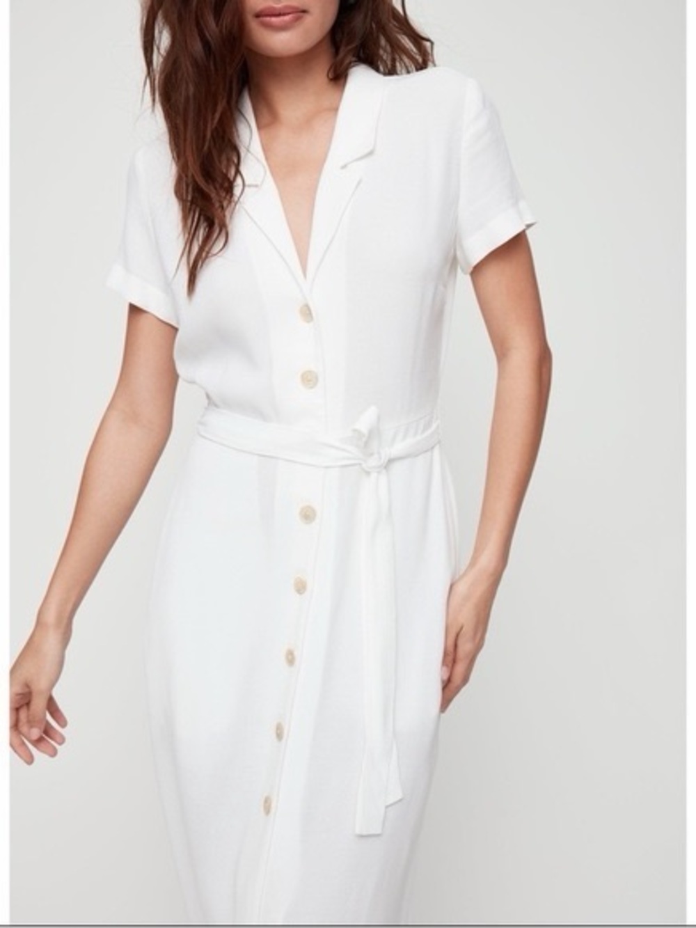 NWT Wilfred White Button-Front Belted Shirt Dress